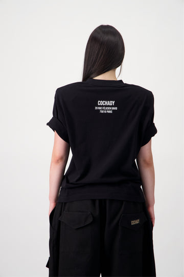 TEE-SHIRT IKONIC NOIR STRASS ORANGE