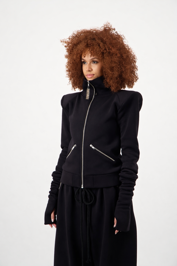 MARY BLACK FITTED ZIP-UP VEST 