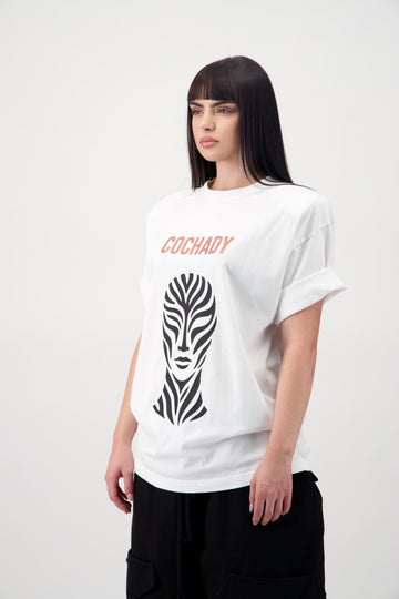 IKONIC T-SHIRT WITH REMOVABLE SHOULDER PADS, WHITE, ORANGE RHINESTONES